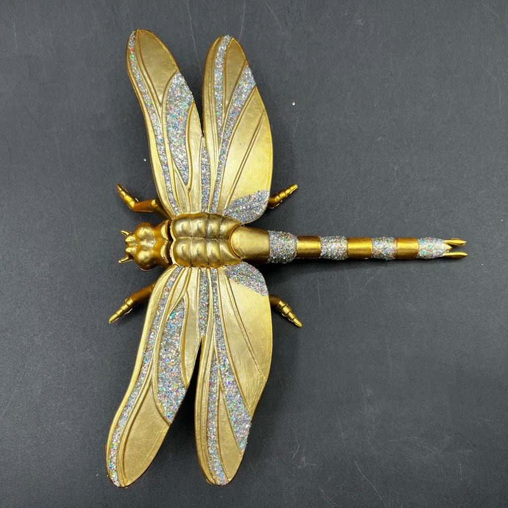 Gold Glitter Insect Ornament Set Dragonfly Ladybug Clip Holiday Decor 2pc Taiwan